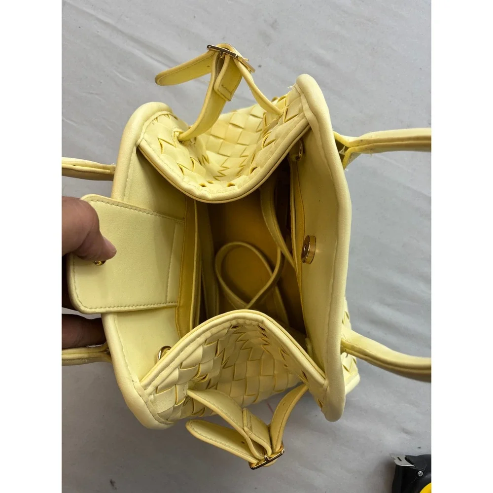 Urban Expressions Yellow Woven Faux Leather Satchel Handbag Gold Hardware